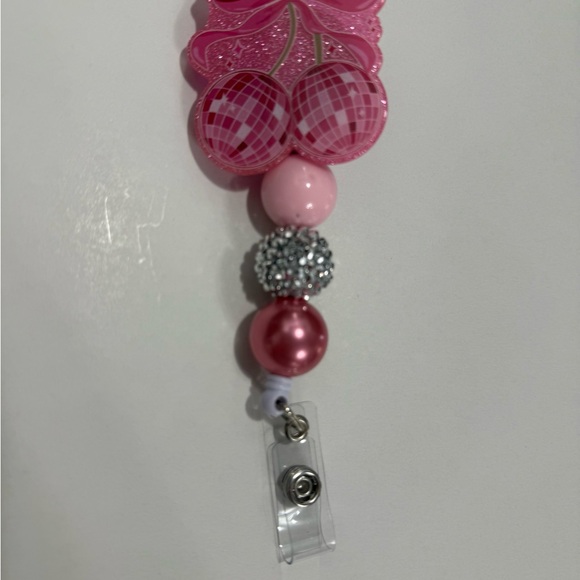 Accessories - Pink Disco Cherry Beaded Badge Reel – Retractable ID Holder
